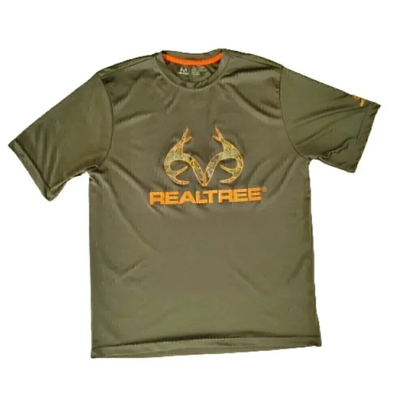 Men's REALTREE Silver‎ Orange Gray Camouflage Horns Logo Athletic Tee SZ L Large - Picture 1 of 7
